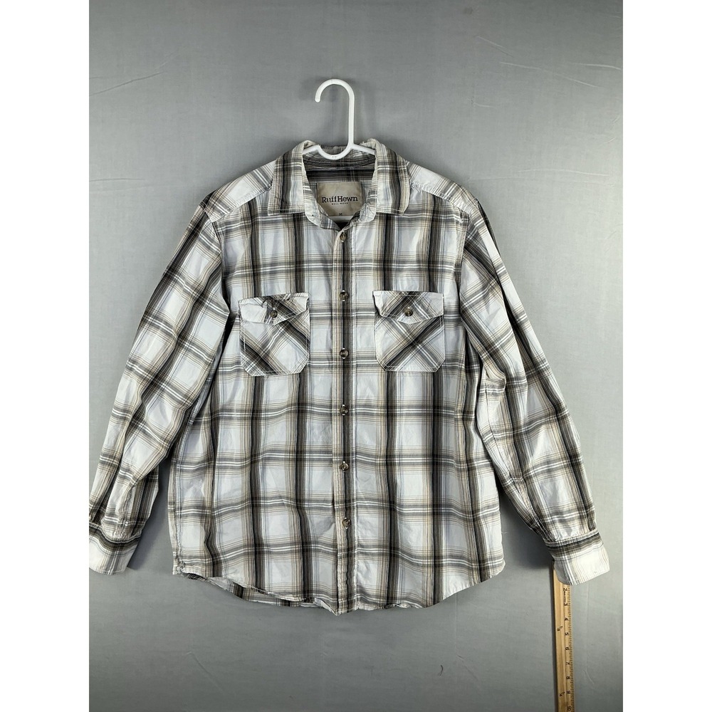 Ruff Hewn Men's Plaid Button Up Shirt Long Sleeve Cotton Casual Size M